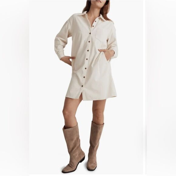Madewell Easy Corduroy Mini Shirtdress Size XS - Picture 1 of 14